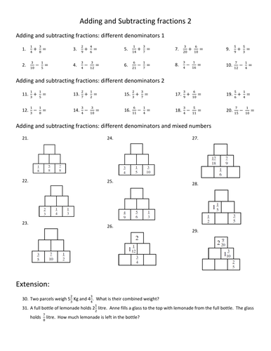 adding and subtracting fractions differentiated teaching resources