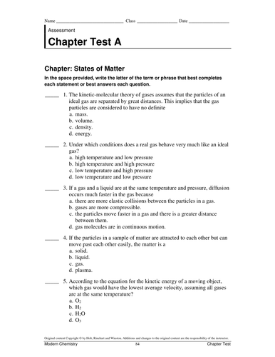 States Of Matter Quiz And Answer Key Teaching Resources