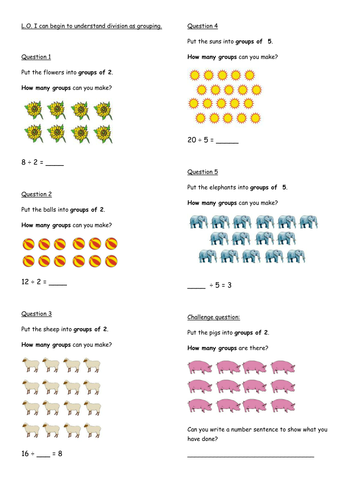 Division As Grouping Worksheets | Teaching Resources