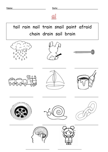 worksheet kindergarten rain worksheet  ai digraph barang ai  labelling by Teaching