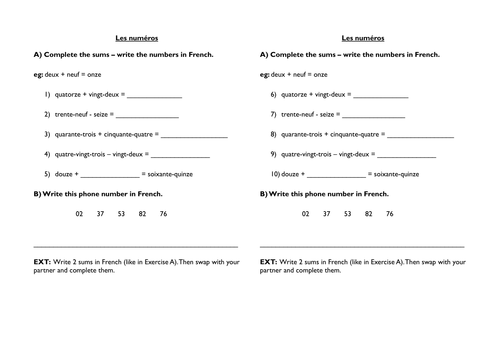 french vocabulary revisionstarter worksheets teaching