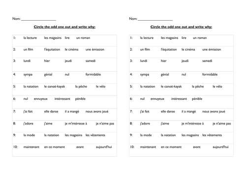 french vocabulary revisionstarter worksheets teaching