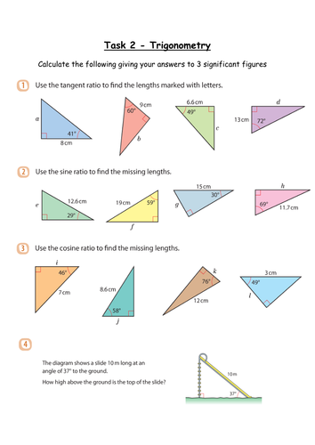 trigonometry finding sides and angles worksheet