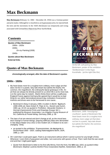 Max Beckmann in quotes, the famous artist on his painting & life - free