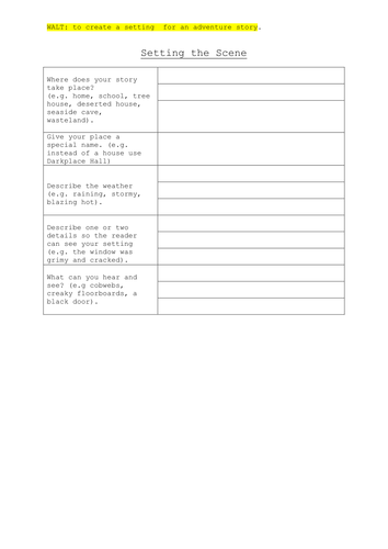 Setting The Scene Teaching Resources