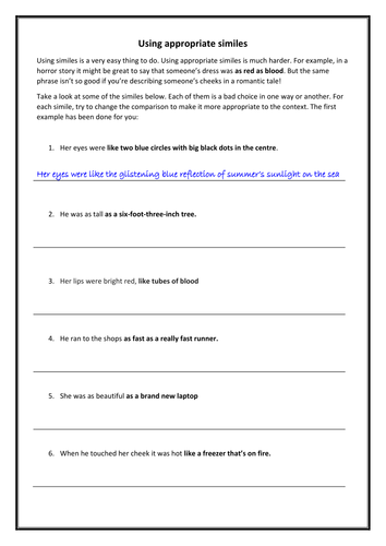 Choosing appropriate similes | Teaching Resources