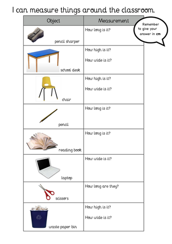 Measuring Classroom Objects in cm, worksheet | Teaching Resources