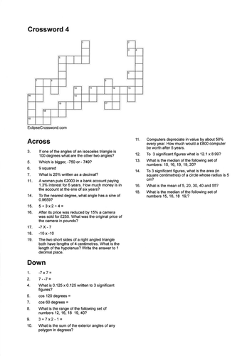 GCSE Maths revision crosswords by eugenesmith - Teaching Resources - TES