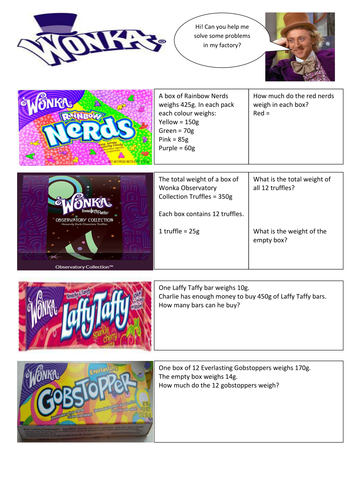 Willy Wonka themed weight word problems | Teaching Resources