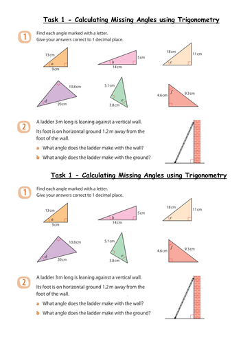 Trigonometry Missing Angles Grade B Level 8 Teaching Resources 8980