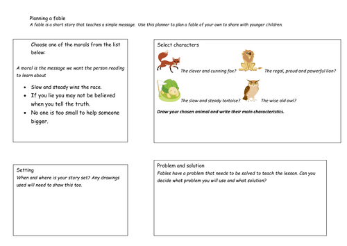 Fable planning sheet Teaching Resources