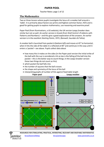 KS3 maths Paper pool - factor and chart activity | Teaching Resources