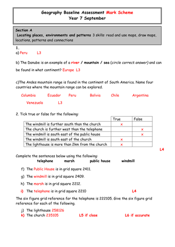 year 7 ks3 geography baseline assessment teaching resources
