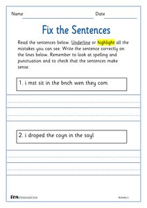 fix the sentences worksheets with guidelinespdf