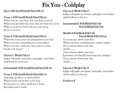 Fix You  Coldplay chords and lyrics  Teaching Resources