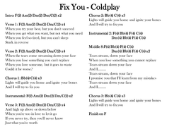 Fix You - Coldplay; chords and lyrics | Teaching Resources