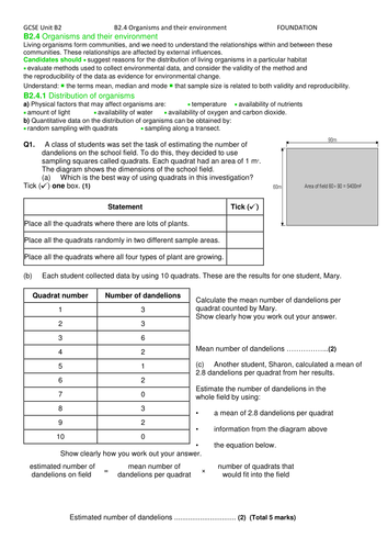AQA GCSE Biology Unit 2 Revision part 2 | Teaching Resources