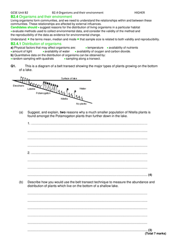 AQA GCSE Biology Unit 2 Revision part 2 | Teaching Resources