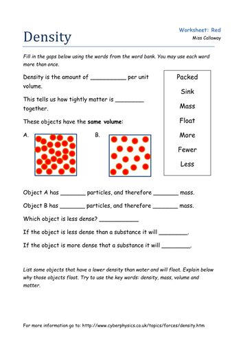 Free Printable Density Worksheets