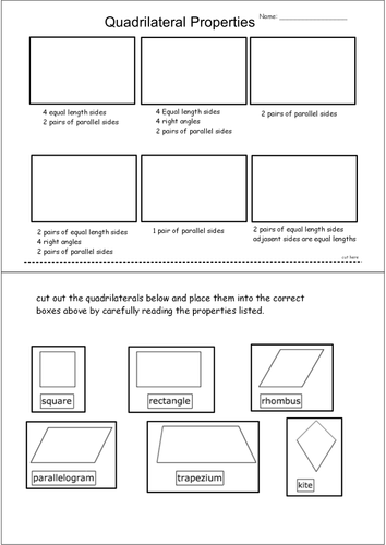 Properties of Quadrilaterals Cut & Stick | Teaching Resources