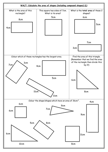Area differentiated worksheets by IndiaRose26  Teaching Resources  TES