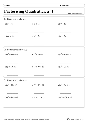 Quadratic Algebra practice questions + solutions | Teaching Resources