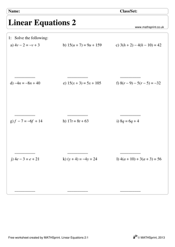 linear equations practice 100 problems