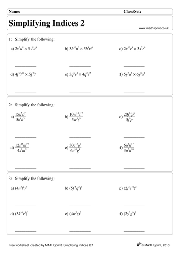 Algebraic Indices practice questions + solutions | Teaching Resources