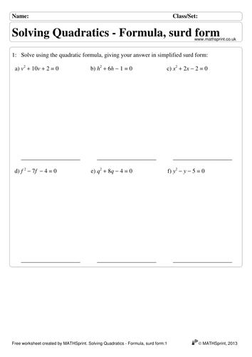 Quadratic Equations practice questions + solutions | Teaching Resources