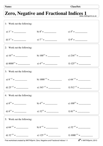 Indices practice questions + solutions | Teaching Resources