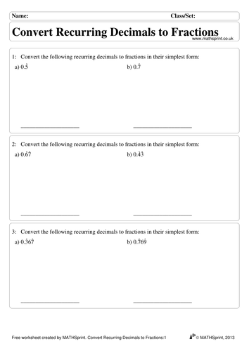 Convert Decimals % Fractions questions + solutions | Teaching Resources