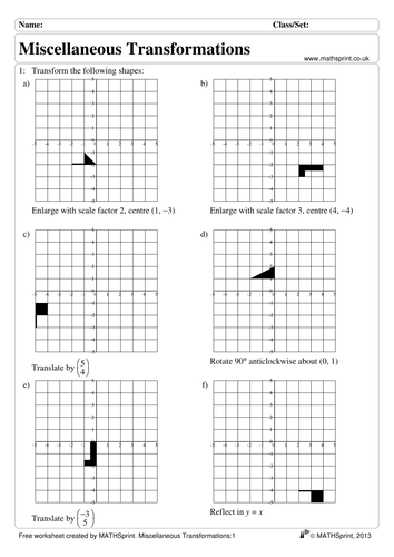 Transformations practice questions + solutions | Teaching Resources