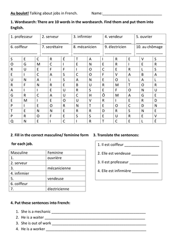 Jobs Worksheet | Teaching Resources