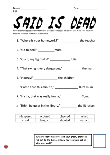 Alternative words for said   differentiated sheets   Teaching Resources
