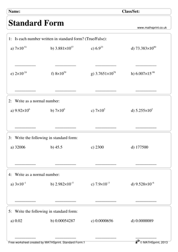 standard form in maths questions