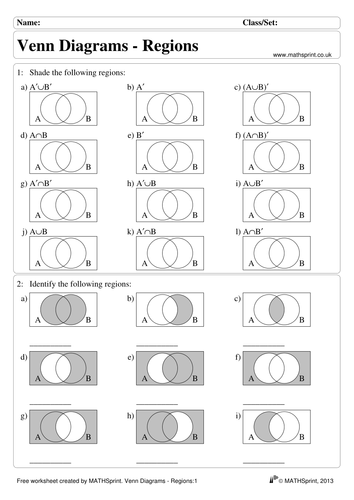 Venn Diagrams Worksheets With Answers 1652