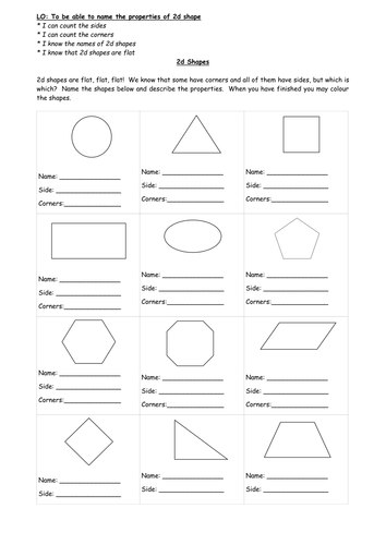 2d shape properties sheet teaching resources
