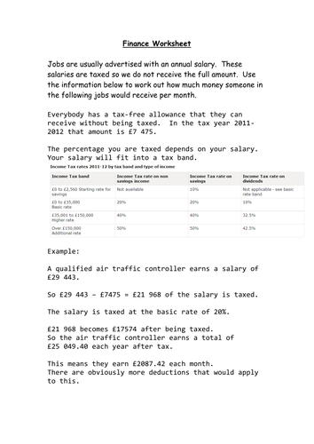 Wages and taxes worksheet | Teaching Resources