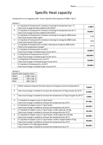 Worksheets Specific Heat Capacity Worksheet specific heat capacity worksheet with answers by trafficman shc tes docx