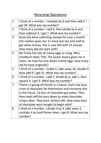 Inverse Operations Worksheet | Teaching Resources