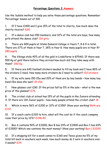 Worksheets Percentage Word Problems Worksheets level 4 5 percentage word problems sheet 2 by rich4ruth questions answers doc