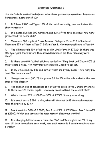 Printables Percent Word Problems Worksheet level 4 5 percentage word problems sheet 2 by rich4ruth teaching resources tes