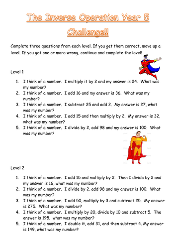 inverse operation challenge by bumpkinbeki teaching resources tes
