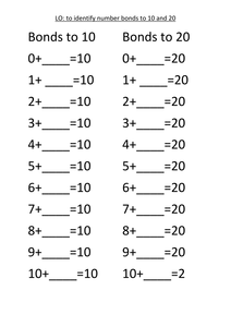 Work sheets: Number Bonds to 10, 20 and 100 by ...