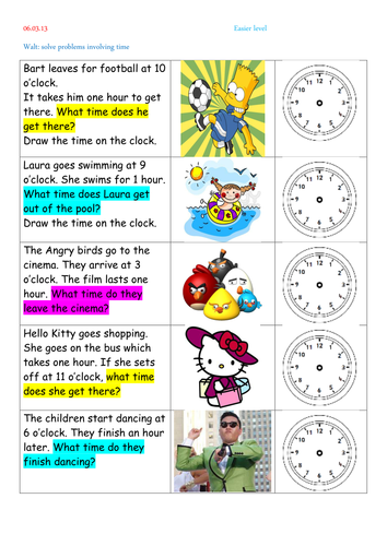 time word problems teaching resources