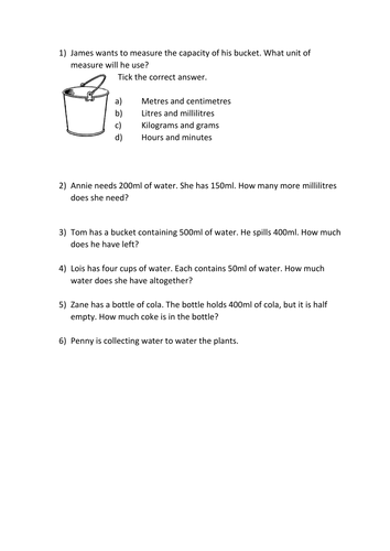 differentiated capacity word problems teaching resources