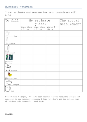 measuring more or less than 1 litre teaching resources