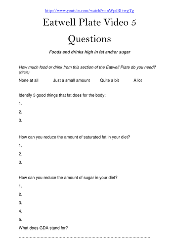 The Eatwell Plate (Healthy Eating) 6 Worksheets | Teaching Resources