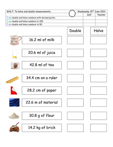 doubling and halving measurements teaching resources