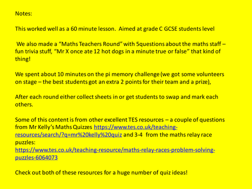 Large End of Term Fun Maths KS3 Pub Quiz by andrewchambers - Teaching